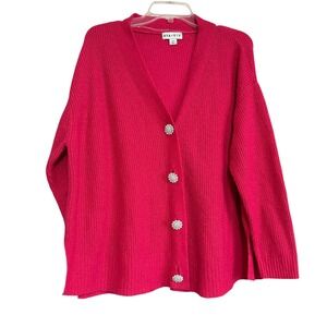 AVA & VIV Women's Fuchsia Pink Crystal Button Cardigan Sweater XXL Ribbed Knit